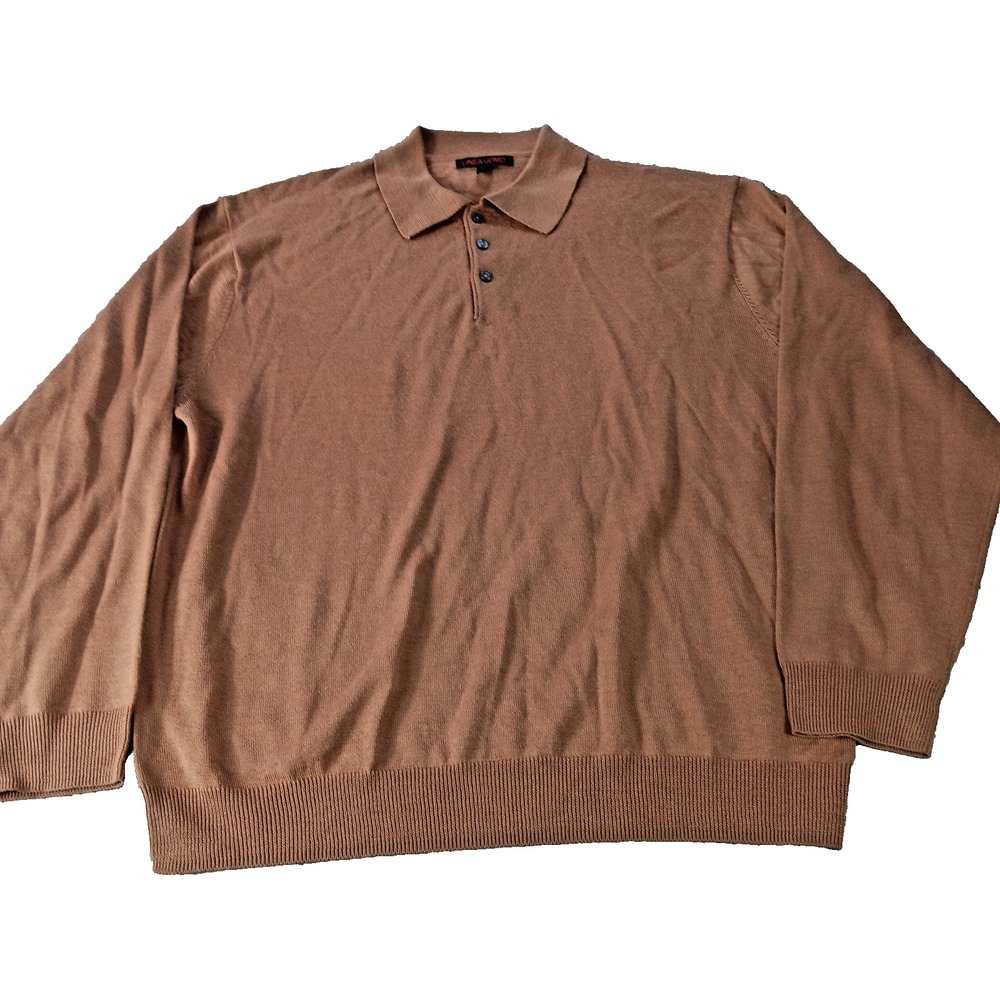 Linea Uomo‎ Sweater XXL Mens Wool Blend Tan Stretch Long Sleeve Pullover Soft
